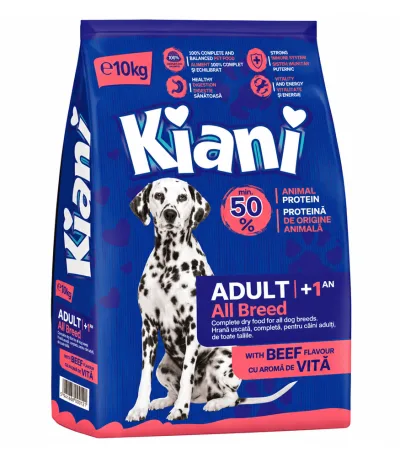 Hrană uscată pentru câini adulți Kiani All Breed, aromă de vită, sac de 10 kg