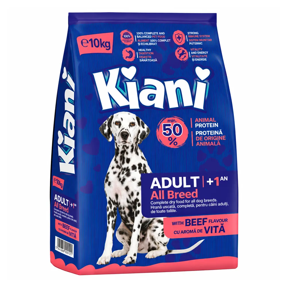 Hrană uscată pentru câini adulți Kiani All Breed, aromă de vită, sac de 10 kg