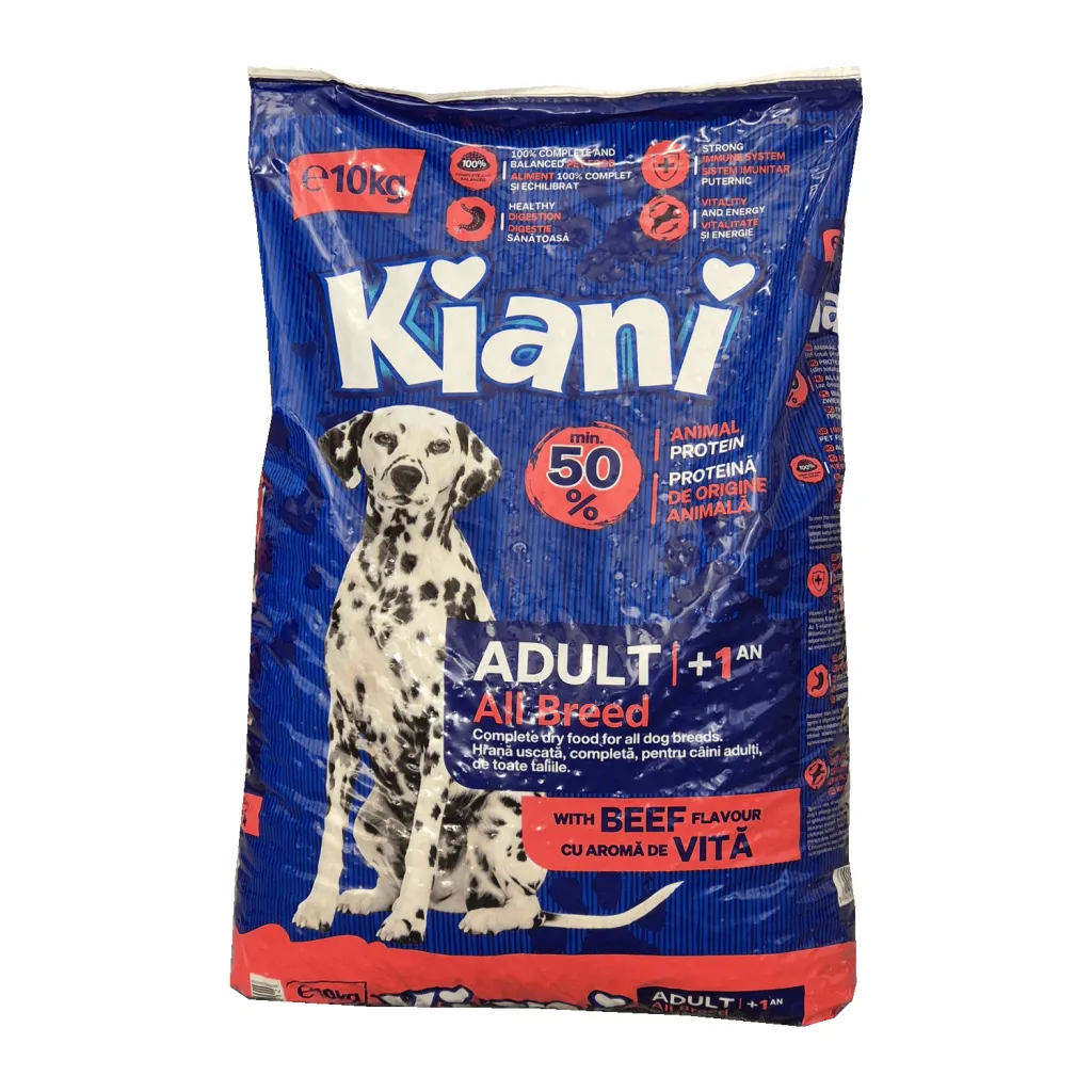 Hrană Kiani pentru câini adulți, aromă de vită, sac de 10 kg