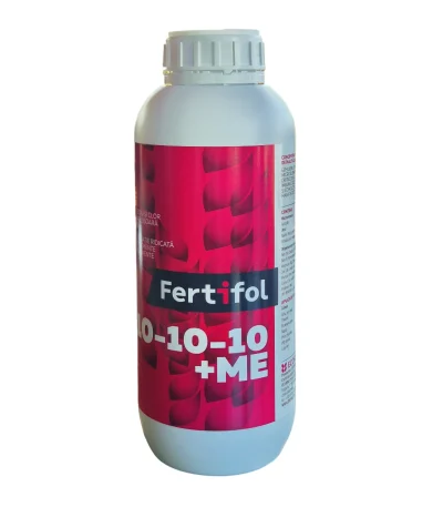 Fertifol 10-10-10 +ME îngrășământ foliar echilibrat NPK cu microelemente 1 litru – vedere frontală flacon