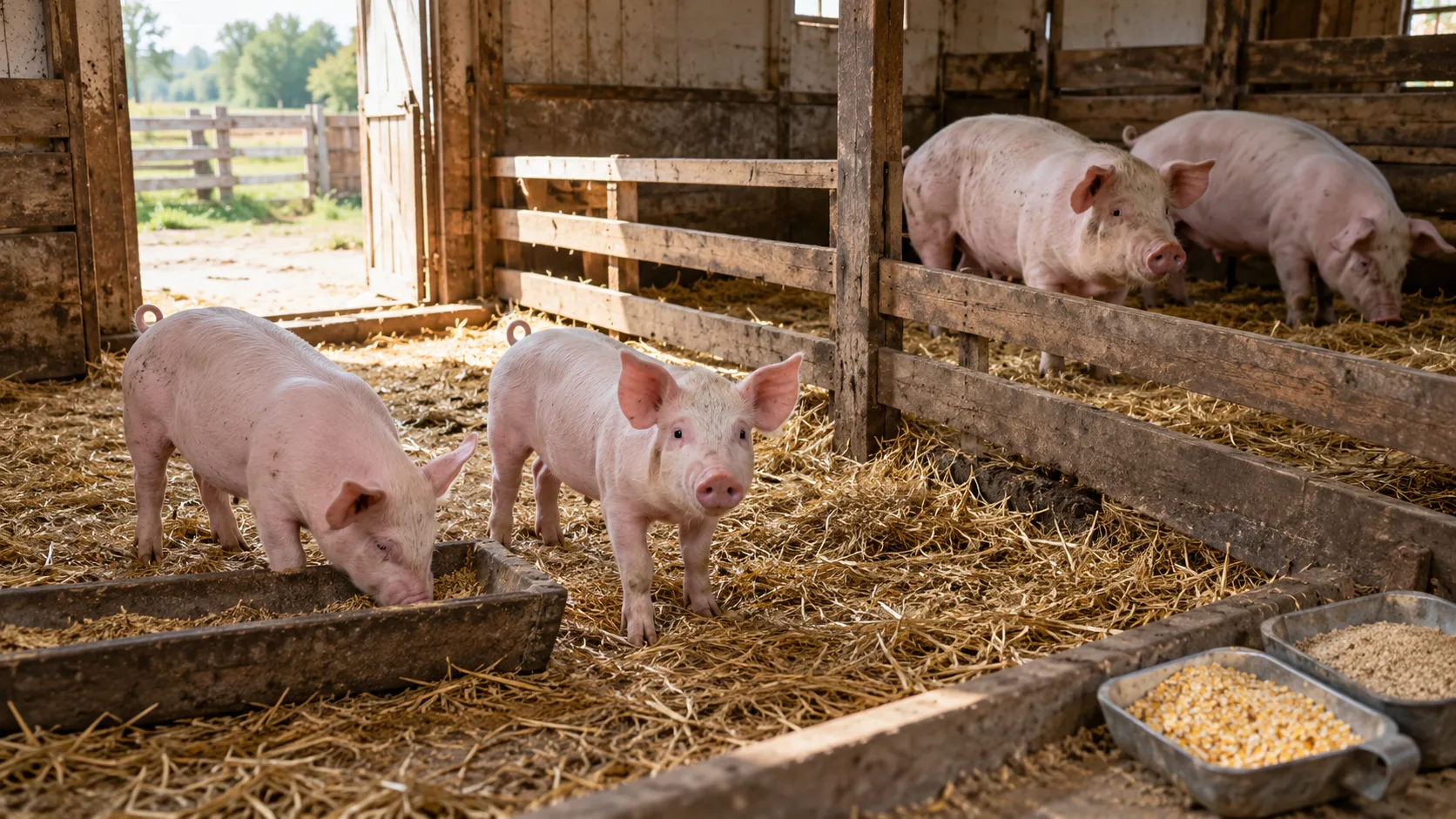 Pachete de furaje pentru purcei și porci la îngrășat: ce conțin și cum alegi varianta potrivită 1 Purcei și porci la îngrășat în țarcuri alăturate, într-un adăpost cu paie, alături de mălai și tărâțe.